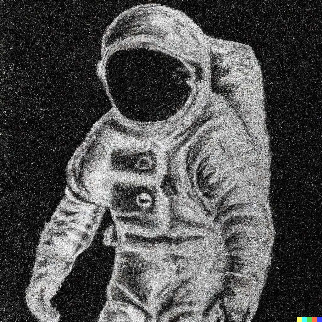 an astronaut, stipple drawing